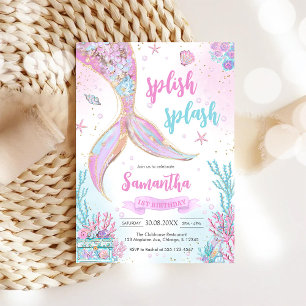 Invitación Cumpleaños de Sirena Bajo el Mar Splash