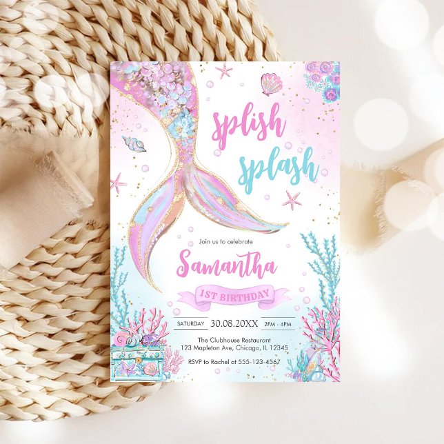 Invitación Cumpleaños de Sirena Bajo el Mar Splash (Subido por el creador)