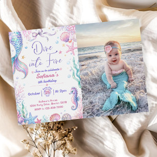 Invitación Cumpleaños de sirena bucea en cinco 5