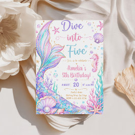 Invitación Cumpleaños de sirena bucea en cinco 5