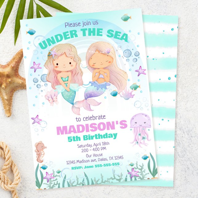 Invitación Cumpleaños de Sirena Colorida Bajo el Mar (Subido por el creador)