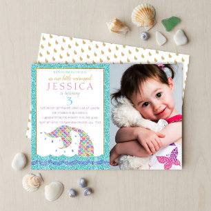 Invitación Cumpleaños de sirena con brillo de arcoíris Chic F