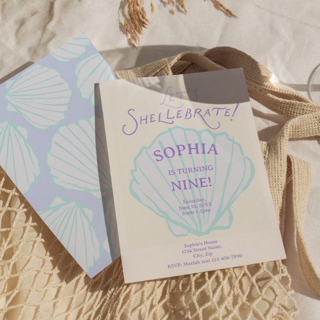 Invitación Cumpleaños de Sirena con Conchas de Moda (Trendy Seashell Birthday Invitation)