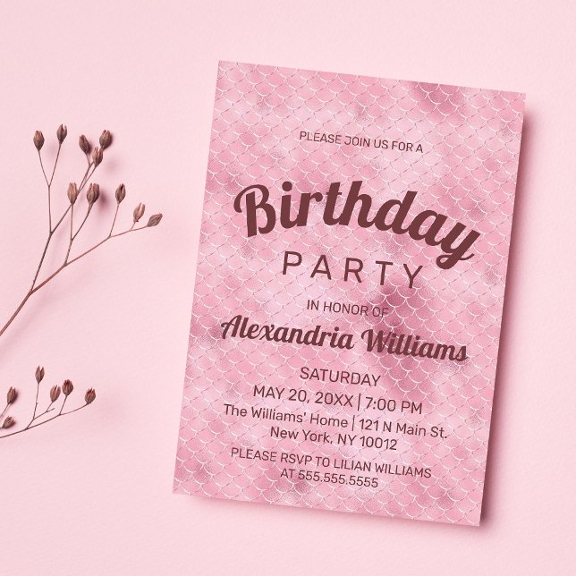 Invitación Cumpleaños de sirena con gradiente de brillo rosa  (Rose gold pink glitter gradient mermaid Birthday)