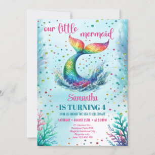 Invitación Cumpleaños de sirena de arcoíris con acuarela chic