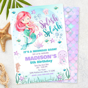 Invitación Cumpleaños de sirena debajo del mar en la piscina