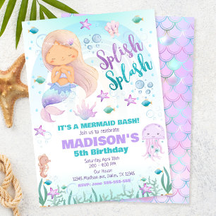 Invitación Cumpleaños de sirena debajo del mar en la piscina