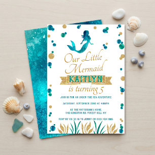 Invitación Cumpleaños de sirena debajo del mar para niñas de 