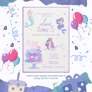 Invitación Cumpleaños de Sirena del Mar Encantadora, Purpurin