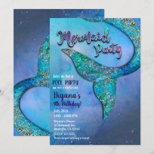 Invitación Cumpleaños de Sirena del Océano con Aleta Brillant