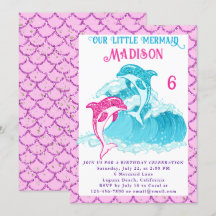 Cumpleaños de Sirena Delfín Mar Azul Océano Rosa