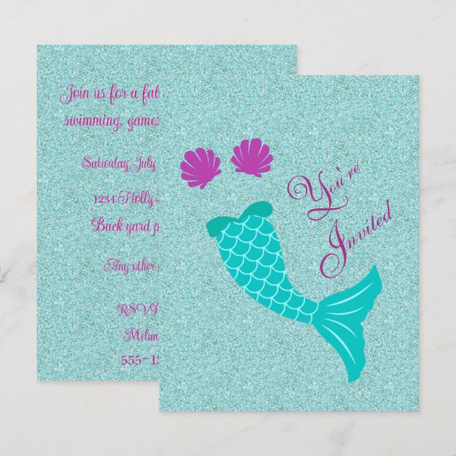 Invitación Cumpleaños de Sirena Descarga Digital (Anverso / Reverso)