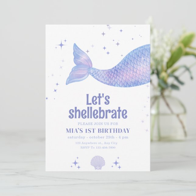 Invitación Cumpleaños de Sirena Editable, Sirena Bajo el Mar (Anverso de pie)