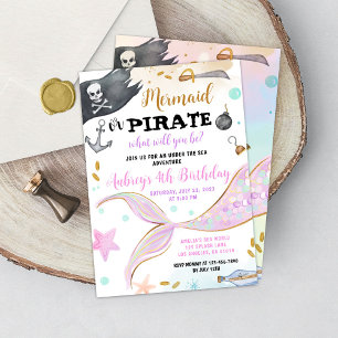 Invitación Cumpleaños de sirena o pirata bajo el Fiesta del m