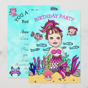 Invitación Cumpleaños de Sirena Rosa Bajo el Mar