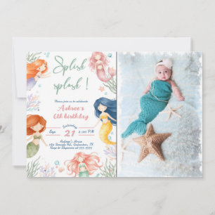 Invitación Cumpleaños de sirena Splish Splash 6