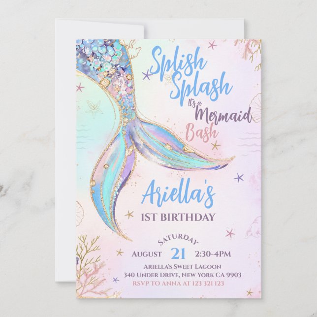 Invitación cumpleaños de sirena submarina (Anverso)