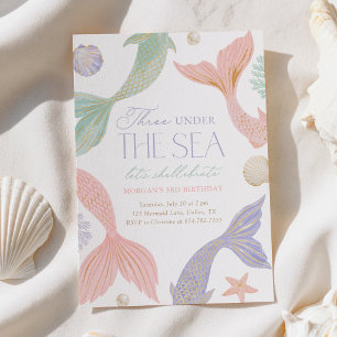 Invitación Cumpleaños de sirena Tres debajo del mar 3er