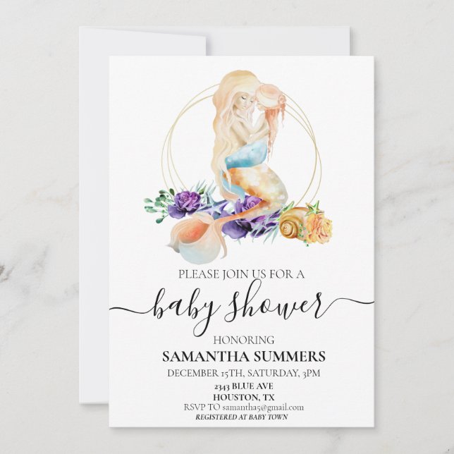 Invitación Cumpleaños de Sirena y Baby Shower (Anverso)