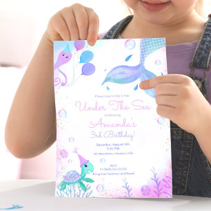 Invitación Cumpleaños de Sirena y Tortuga Marina Bajo El Mar