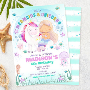 Invitación Cumpleaños de Sirena y Unicornio Bajo el Mar