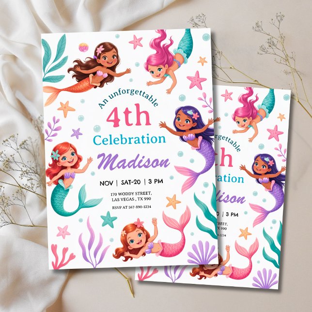 Invitación Cumpleaños de Sirenas Bajo el Mar (Under the Sea Mermaids Birthday Invitation
)
