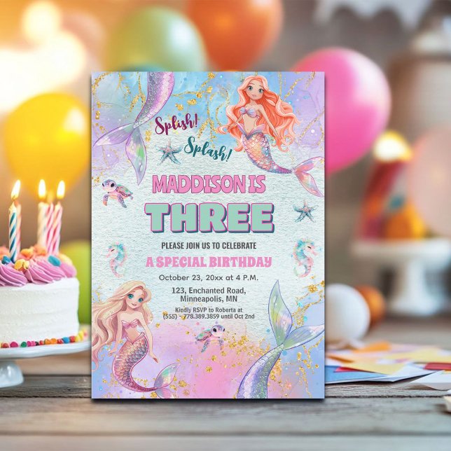 Invitación Cumpleaños de sirenas bajo el mar 3 años (Subido por el creador)
