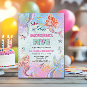 Invitación Cumpleaños de sirenas bajo el mar 5 años