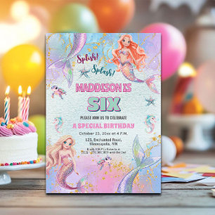 Invitación Cumpleaños de sirenas bajo el mar 6 años
