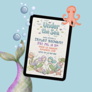 Invitación Cumpleaños de Sirenas Caucásicas Bajo El Mar