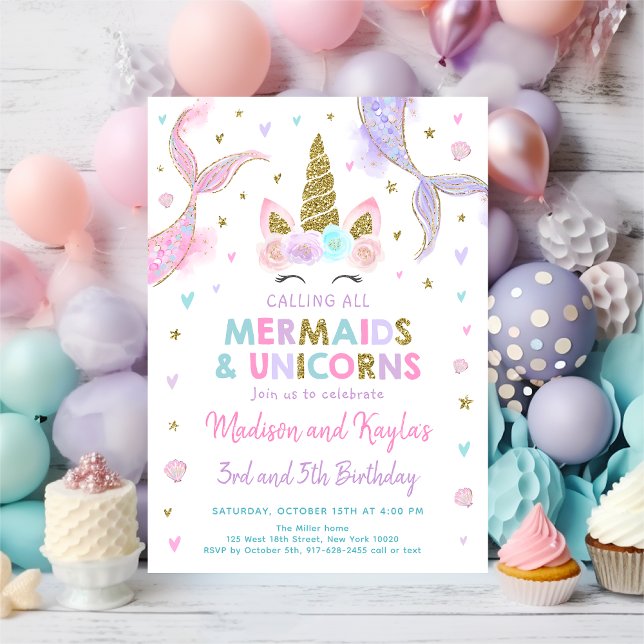 Invitación Cumpleaños de Sirenas y Unicornios Pastel (Subido por el creador)
