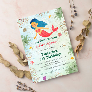Invitación Cumpleaños de Sirenita Bajo El Mar con Brillo Dora