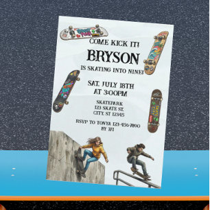 Invitación Cumpleaños de Skateboarding con Skateboards