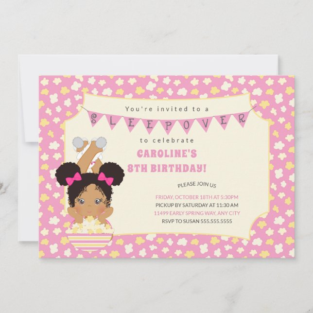 Invitación cumpleaños de Slepover, chica afroamericano (Anverso)