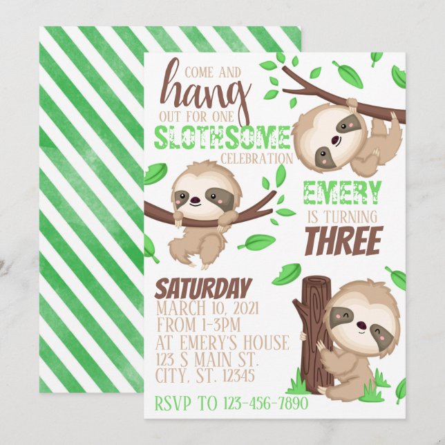 Invitación Cumpleaños de Sloth  (Anverso / Reverso)