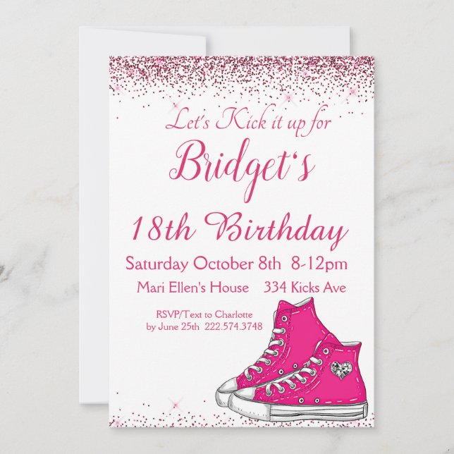 Invitación Cumpleaños de Sneaker, Purpurina (Anverso)