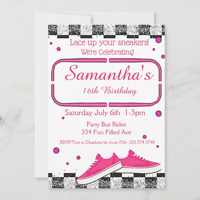 Invitación Cumpleaños de Sneaker, Purpurina (Anverso)