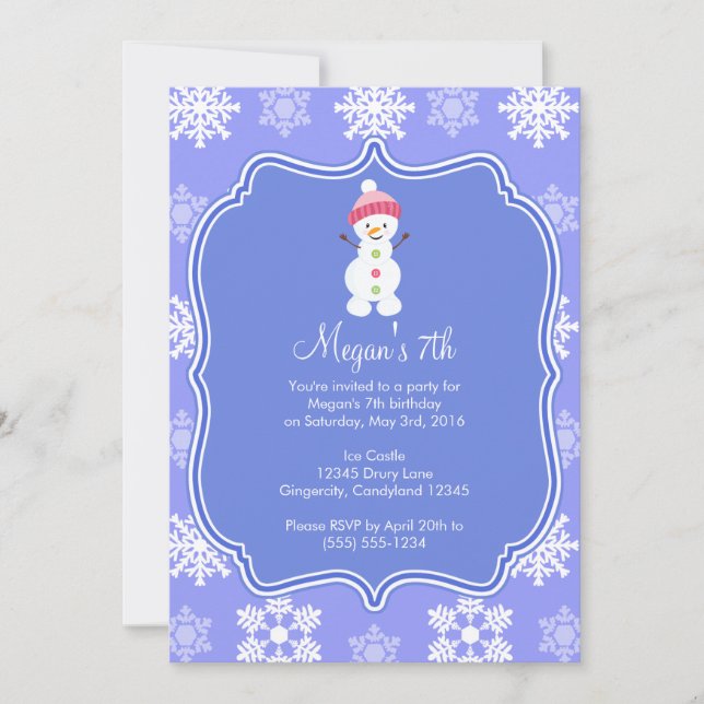 Invitación Cumpleaños de Snowflake Winter Snowman congelado (Anverso)