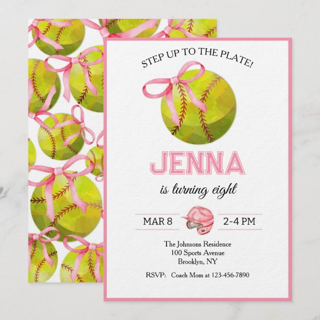 Invitación Cumpleaños de Sóftbol (Anverso / Reverso)