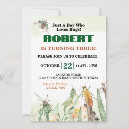 Invitación Cumpleaños de solo un niño que ama los insectos