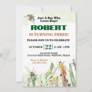 Invitación Cumpleaños de solo un niño que ama los insectos