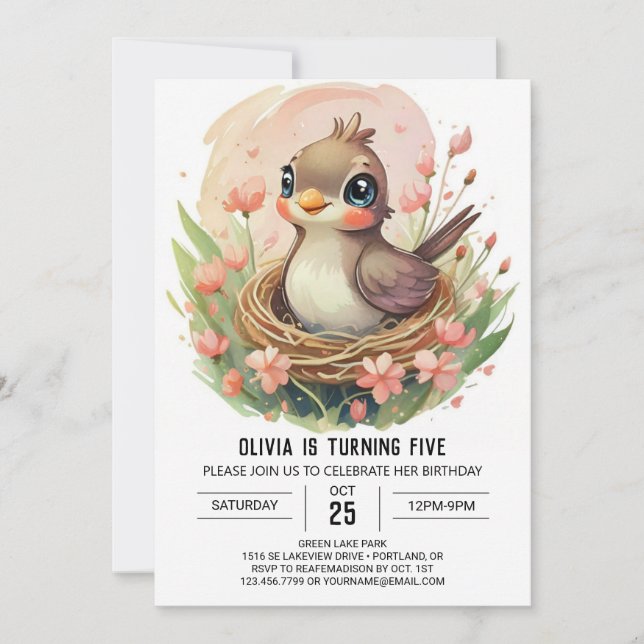 Invitación Cumpleaños de Songbird Colibri Bird (Anverso)