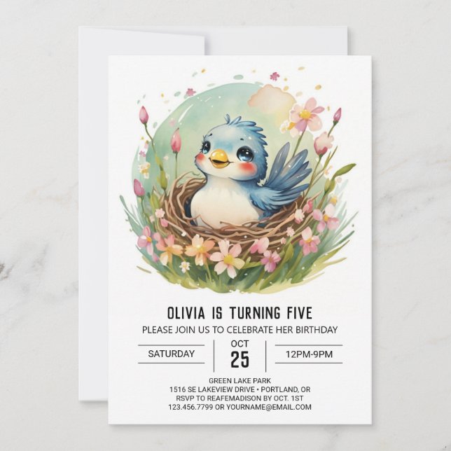 Invitación Cumpleaños de Songbird Colibri Bird (Anverso)