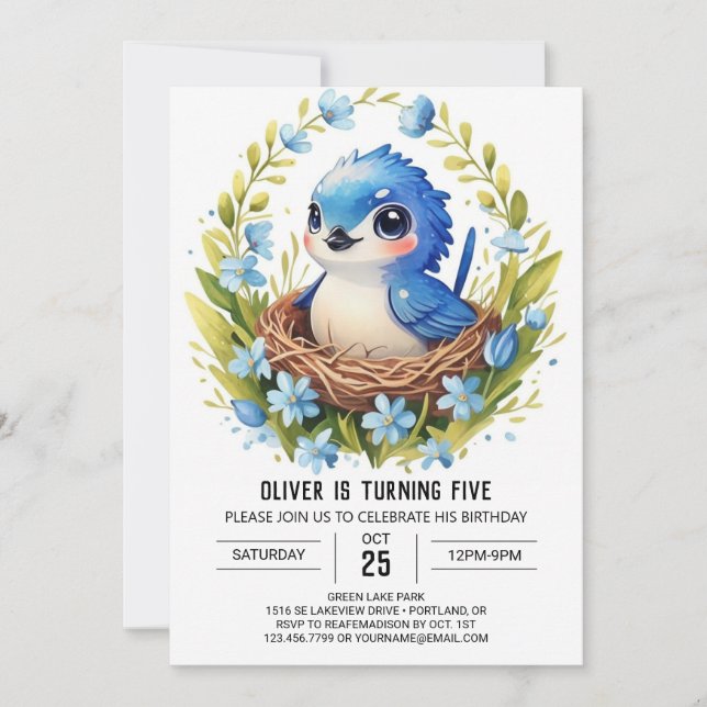 Invitación Cumpleaños de Songbird Elegant Forest Bird (Anverso)