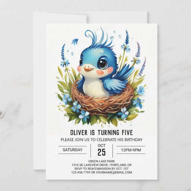 Invitación Cumpleaños de Songbird Forest Nest Bird (Anverso)