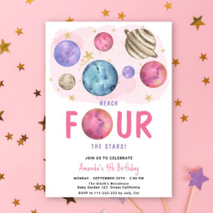 Invitación Cumpleaños de Space Girl cuarto cumpleaños fiesta