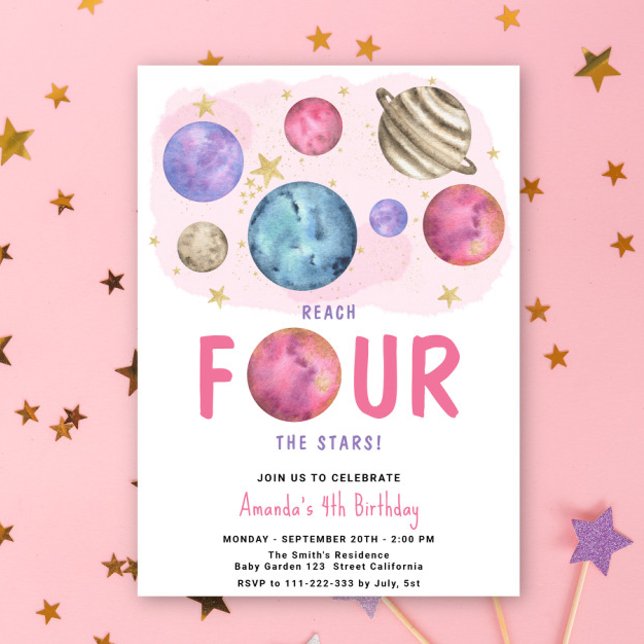 Invitación Cumpleaños de Space Girl cuarto cumpleaños fiesta  (Subido por el creador)