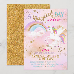 Invitación Cumpleaños de Sparkle Magne Unicorn Pegasus