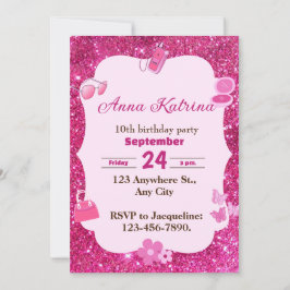 Invitación cumpleaños de Sparkle y Glamour Girly Purpurina