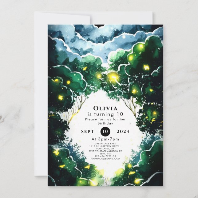 Invitación Cumpleaños de Sparkling Whimsy Woodland (Anverso)